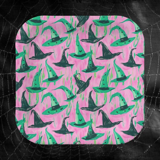 Chic Wicked Hexe Hats Grün und Schwarz Pappteller