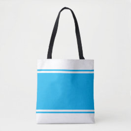Chic Wide Bright Sky Blue Racing Streifen auf Weiß Tasche