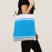 Chic Wide Bright Sky Blue Racing Streifen auf Weiß Tasche (Von Nahem)