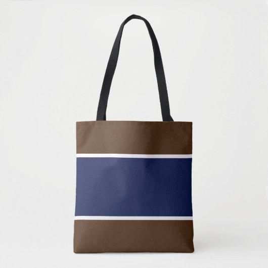Chic Wide Navy Blue White Stripes auf Kakaobraun Tasche (Vorderseite)