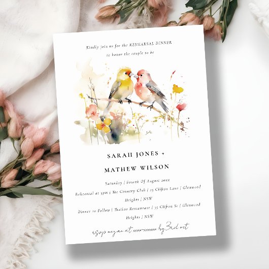 Chic Wild Botanical Love Birds Probe Dinner Einladung