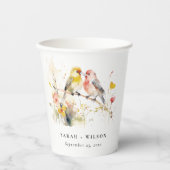 Chic Wild Botanical Watercolor Love Birds Wedding Pappbecher (Vorderseite)
