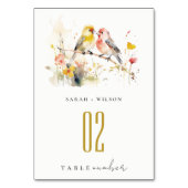 Chic Wild Botanical Watercolor Love Birds Wedding Tischnummer (Rückseite)