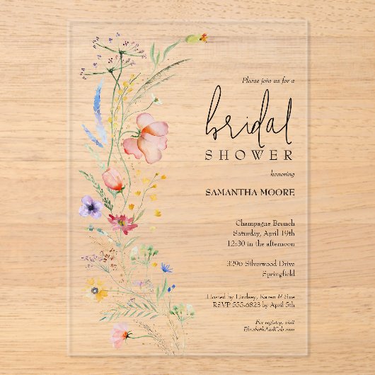 Chic Wildblume Brautparty Acryleinladungen (Vorderseite)