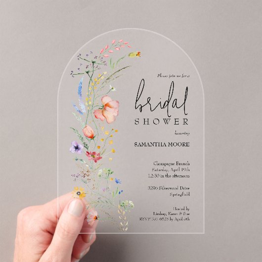 Chic Wildblume Brautparty Arch Top Acryleinladungen (Insitu (Handheld))