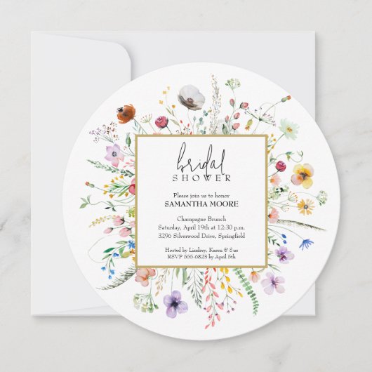 Chic Wildblume Brautparty Round Einladung (Vorderseite)