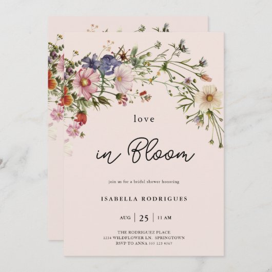 Chic Wildblume Liebe in Bloom Brautparty Einladung (Vorne/Hinten)