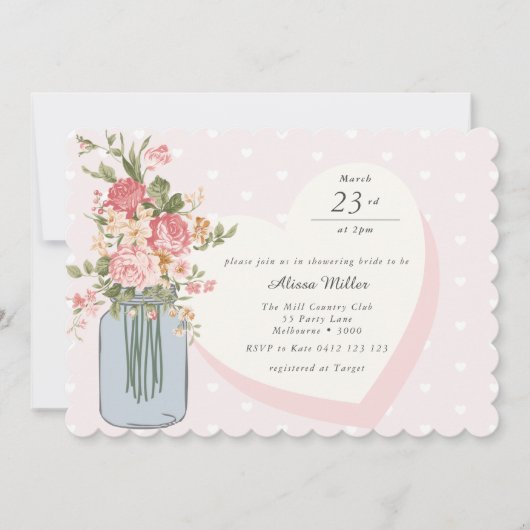 Chic Wildblume Mason Jar Blush Brautparty Einladung (Vorderseite)