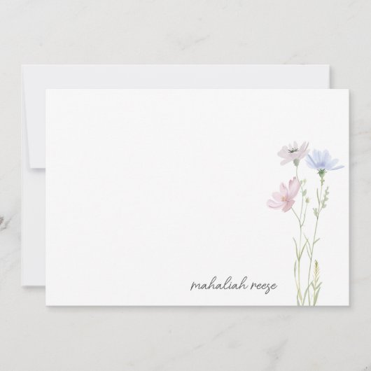 Chic Wildblume Meadow Calligraphy Personalisiert Mitteilungskarte (Vorderseite)