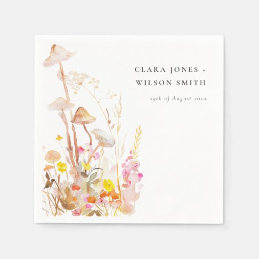 Chic Wildblume Pilz Herbst Botanische Hochzeit Serviette (Vorderseite)
