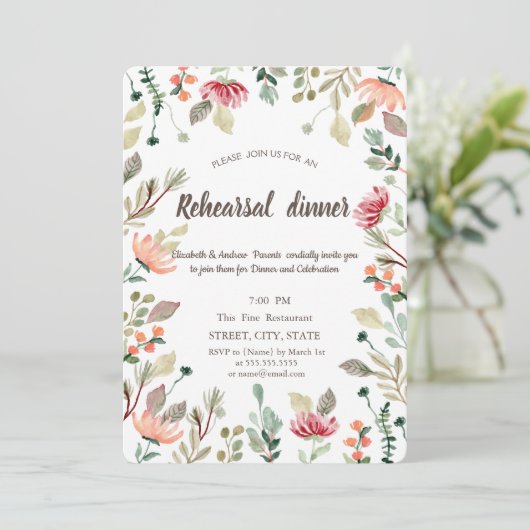 Chic Wildblume Probe Dinner I Einladung (Stehend Vorderseite)