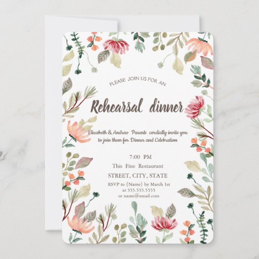 Chic Wildblume Probe Dinner I Einladung (Vorderseite)