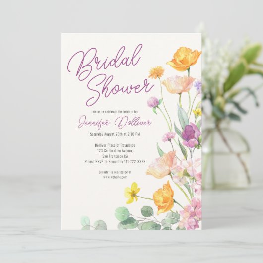 Chic Wildblume Script-Brautparty Einladung (Stehend Vorderseite)