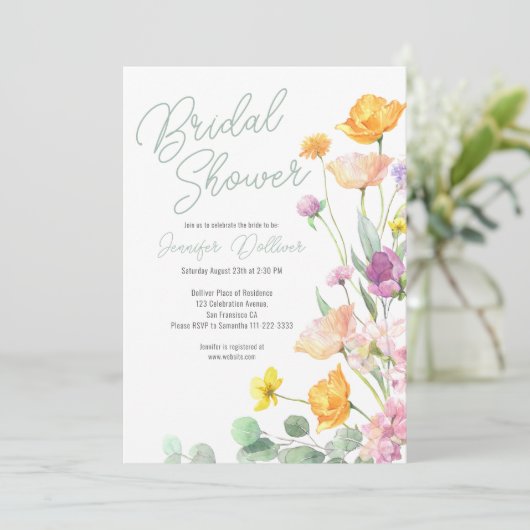 Chic Wildblume Script-Brautparty Einladung (Stehend Vorderseite)