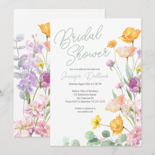 Chic Wildblume Script-Brautparty Einladung (Vorne/Hinten)