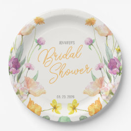 Chic Wildblume Script-Brautparty Pappteller