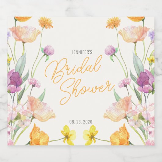 Chic Wildblume Script-Brautparty Schaumweinetikett (Einzelnes Label)