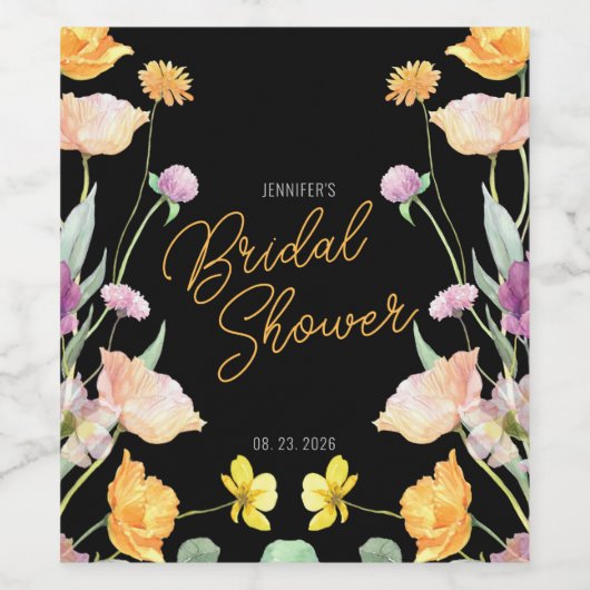 Chic Wildblume Script-Brautparty Weinetikett (Einzelnes Label)