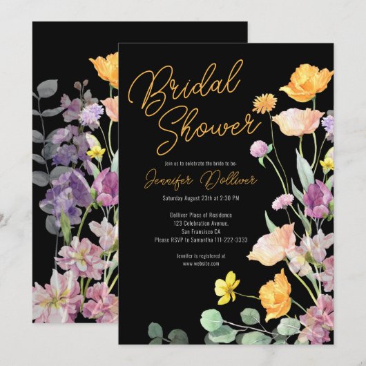 Chic Wildblume Script Bridal Dusche Einladung (Vorne/Hinten)