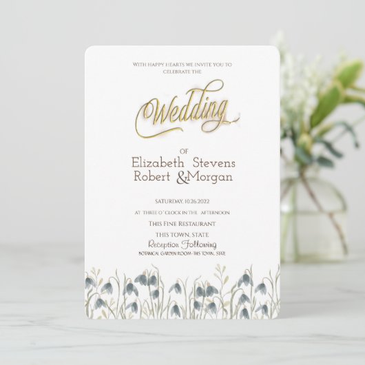 Chic Wildblume Snowdroping Wedding Einladung (Stehend Vorderseite)