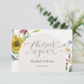 Chic Wildblume Sonnenblumen Schmetterlinge Dankeskarte (Stehend Vorderseite)