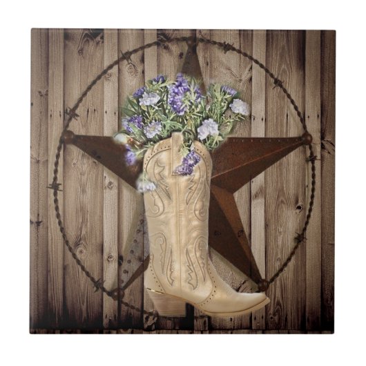 Chic Wildblume Texas Star Western Country Cowgirl Fliese (Vorderseite)