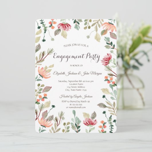 Chic Wildblume Verlobung Einladung (Stehend Vorderseite)