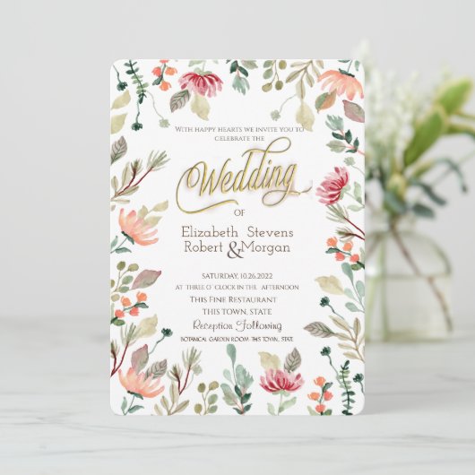 Chic Wildblume Wedding Einladung (Stehend Vorderseite)