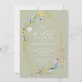 Chic Wildblume Wreath Sage Green Brautparty Einladung (Vorderseite)