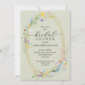 Chic Wildblume Wreath Sage Green Brautparty Einladung (Vorderseite)