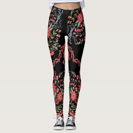 Chic-wilde Blumen-Volkskunst Leggings (Vorderseite)