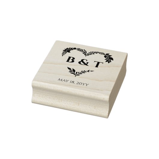 Chic Wildflowers & Branches Heart Shape Initials Gummistempel (Stempel)