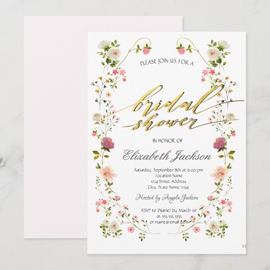 Chic Wildflowers Brautparty Einladung (Vorne/Hinten)