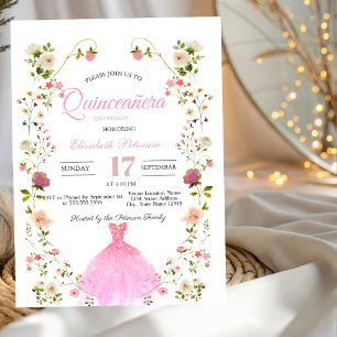 Chic Wildflowers Kleid Ihr Foto Quinceañera Einladung