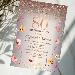 Chic Wildflowers Lichterkette 80. Geburtstag Einladung
