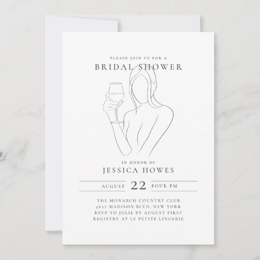 Chic Wine Bridal Shower Einladung (Vorderseite)