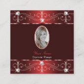 Chic Wine Red Burgund Verzierte Ornamente mit Foto Quadratische Visitenkarte (Vorderseite)