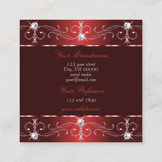 Chic Wine Red Burgund Verzierte Ornamente mit Foto Quadratische Visitenkarte (Rückseite)
