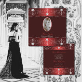 Chic Wine Red Burgund Verzierte Ornamente mit Foto Quadratische Visitenkarte