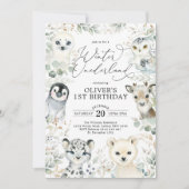 Chic Winter Arctic Animals Onederland 1. Geburtsta Einladung (Vorderseite)