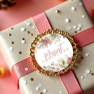 Chic Winter Botanical Weihnachtsbeere Pink TMF26 Runder Aufkleber