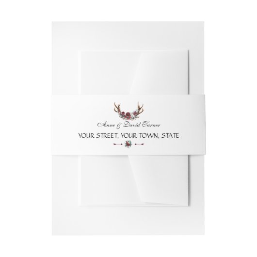 Chic Winter Burgundy Floral Antlers Wedding Einladungsbanderole (Vorderseite Beispiel)