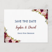 Chic Winter Burgundy Marsala Floral SAVE THE DATE Ankündigungspostkarte (Vorderseite)