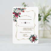 Chic Winter Burgundy Pine Gold Wedding RSVP Karte (Stehend Vorderseite)
