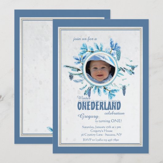 Chic Winter Foto Einladung Blue (Vorne/Hinten)