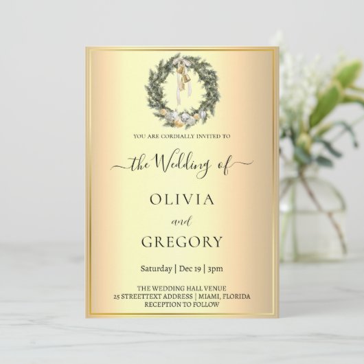 Chic Winter Hochzeit Einladung (Stehend Vorderseite)