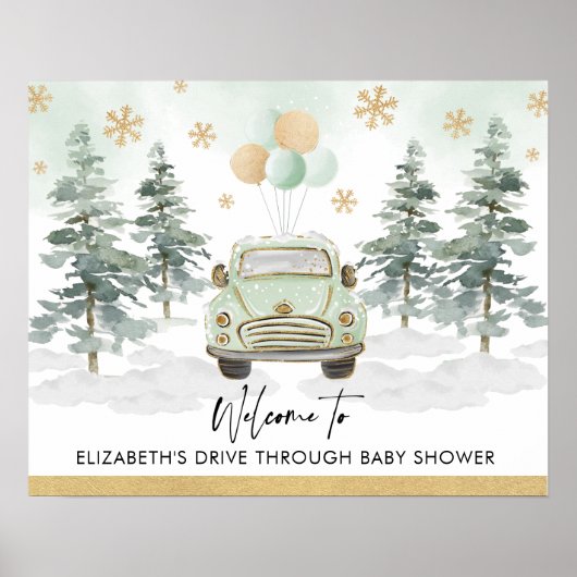 Chic Winter Holiday Drive Thru Baby Duschparade Poster (Vorne)