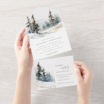 Chic Winter Pine Trees Schnee Landschaft Hochzeit