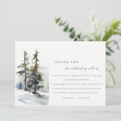 Chic Winter Pine Trees Schnee Landschaft Hochzeit Dankeskarte (Stehend Vorderseite)