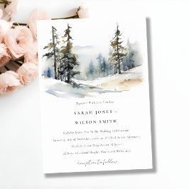 Chic Winter Pine Trees Schnee Landschaft Hochzeit Einladung